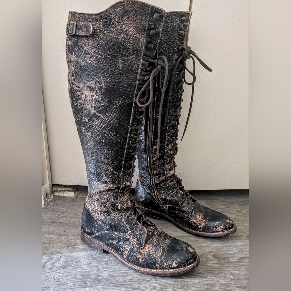 BED|STU Della Free People Black/Brown Leather Lace-Up Boots Rare